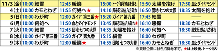宝塚映画祭タイムテーブル